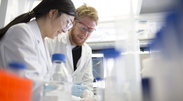 two students working in materials engineering lab